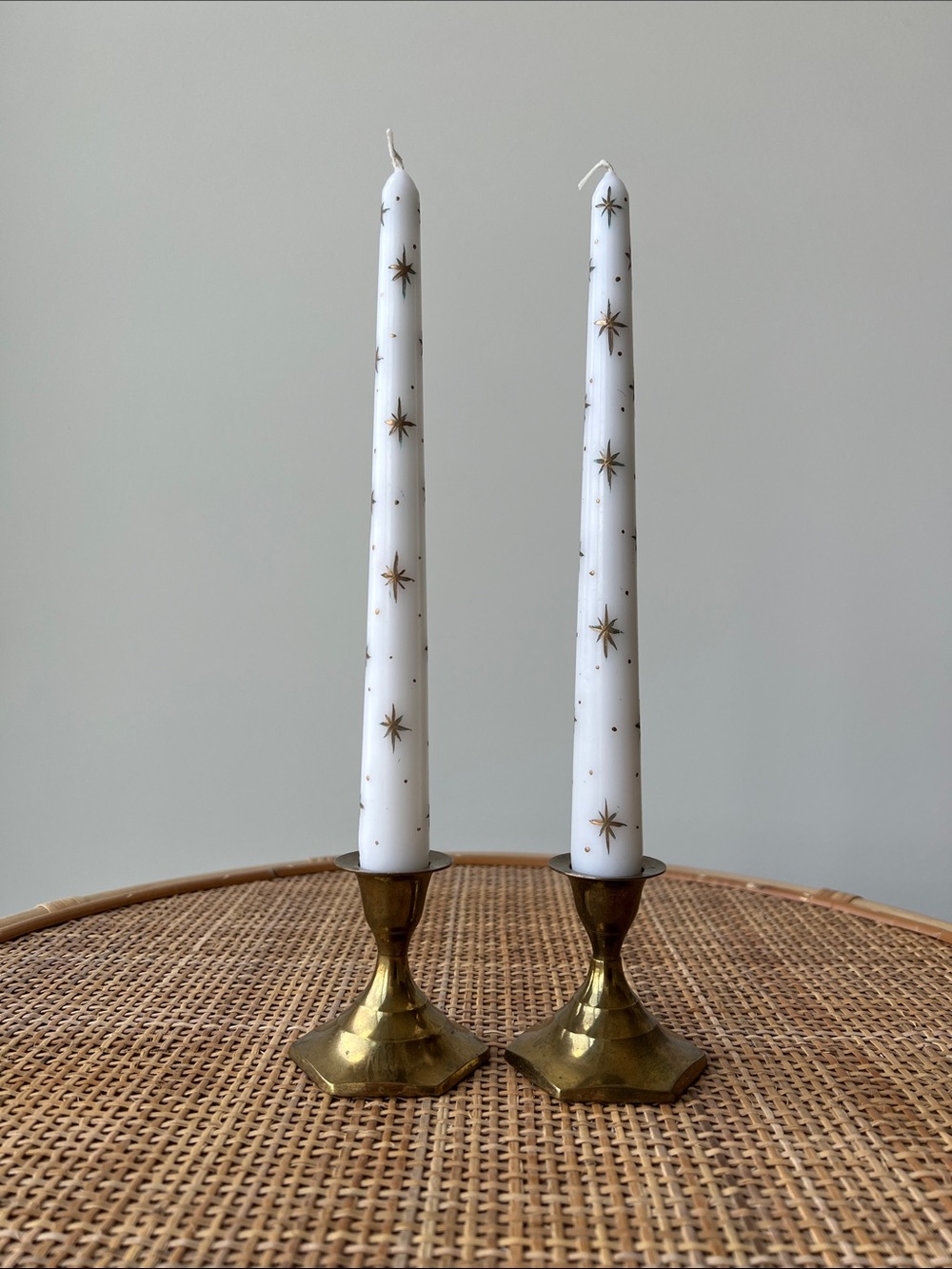 Vintage Brass Candle Holders Short Pair Set of 2
